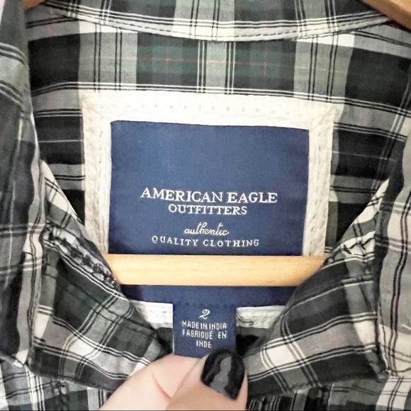 American Eagle Vintage Menswear Style Plaid Button Down 2 XS - Picture 3 of 11